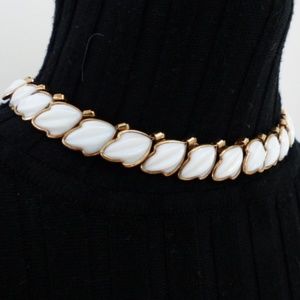 necklace white glass leaves brass trim choker